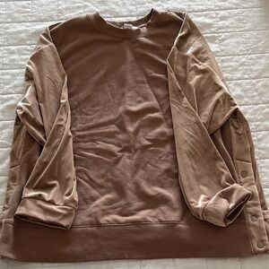 Athleta Brown Button-Sleeve Sweatshirt